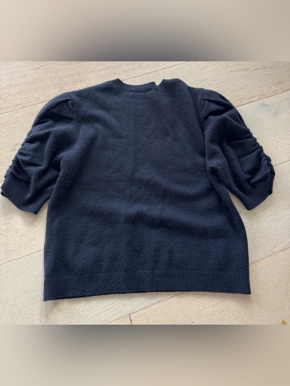 FRAME Frankie Ruched Puff Sleeve cashmere sweater  Navy Blue XL - Picture 5 of 9